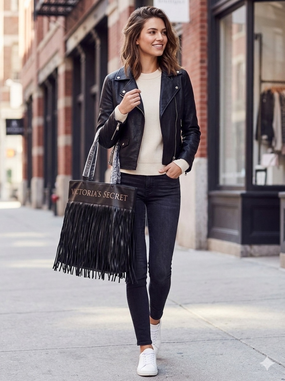 NWT Victoria's Secret Black Fringe Tote Bag Limited Edition Boho Y2K Large